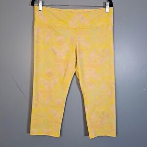 Alo Yoga Geometric Print Crop Leggings Yellow Pink Size L Athletic Workout